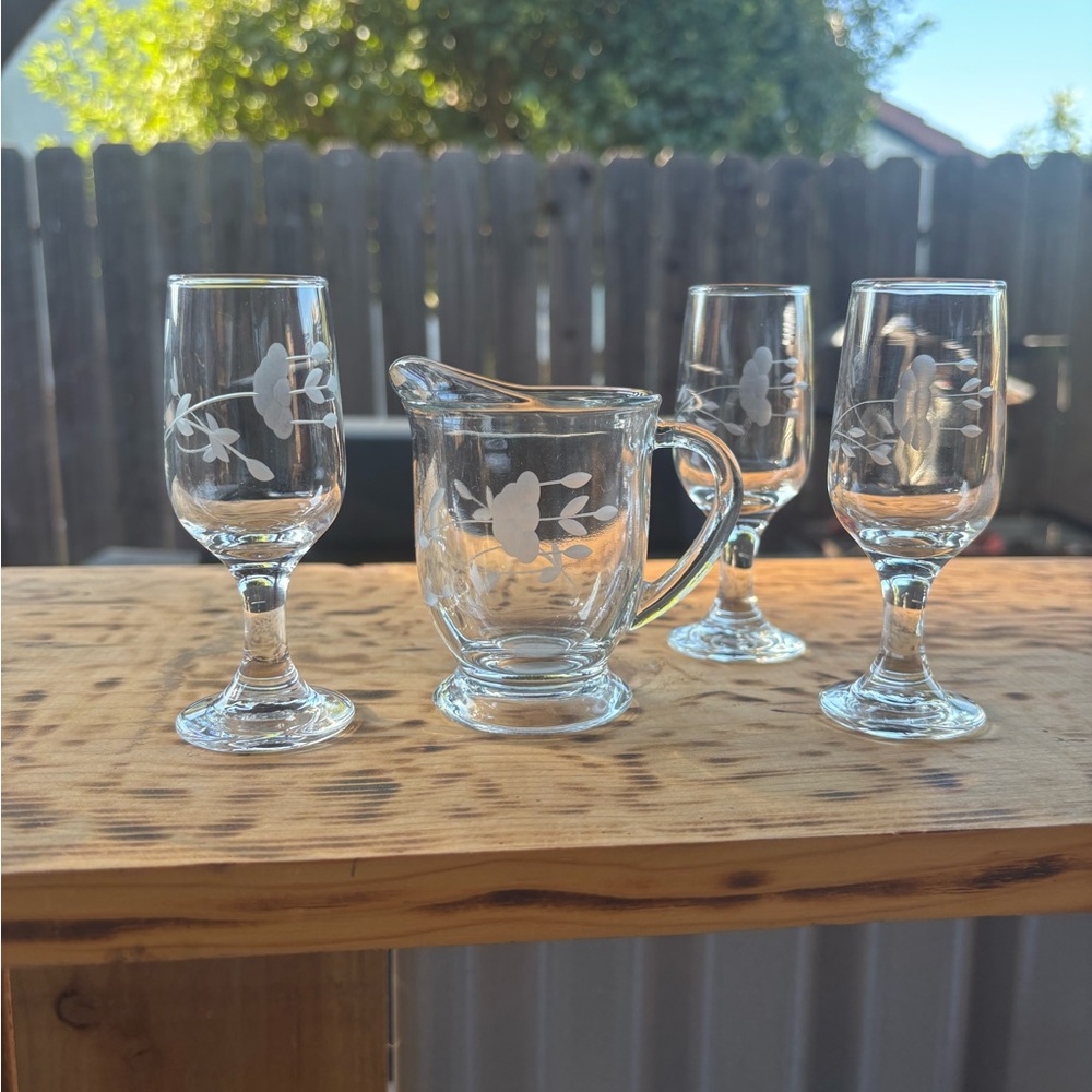 Chic Clear Glassware Set with Floral Etching Princess house